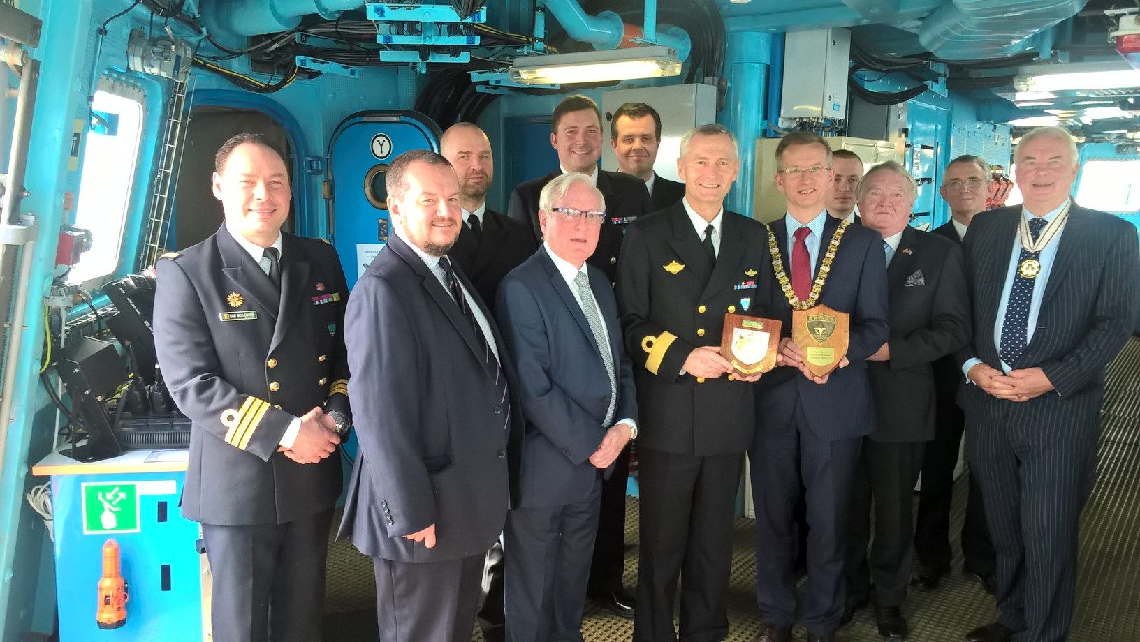 Visit of .HNoMS Roald Amundsen to Belfast with Lord Mayor,fellow DL Alastair Adair and the Honorary Norwegian consul Michael Ewing also present was Commander John Gray RN Senior Naval Officer Northern Ireland the lunch was hosted by Commodore Ole Morten Sandquist,RNoM and his officers.